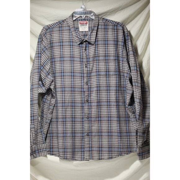 Wrangler Men's 3X Button-up Black/Blue Tartan Plaid Shirt LS Pocket Work Casual - Picture 1 of 10